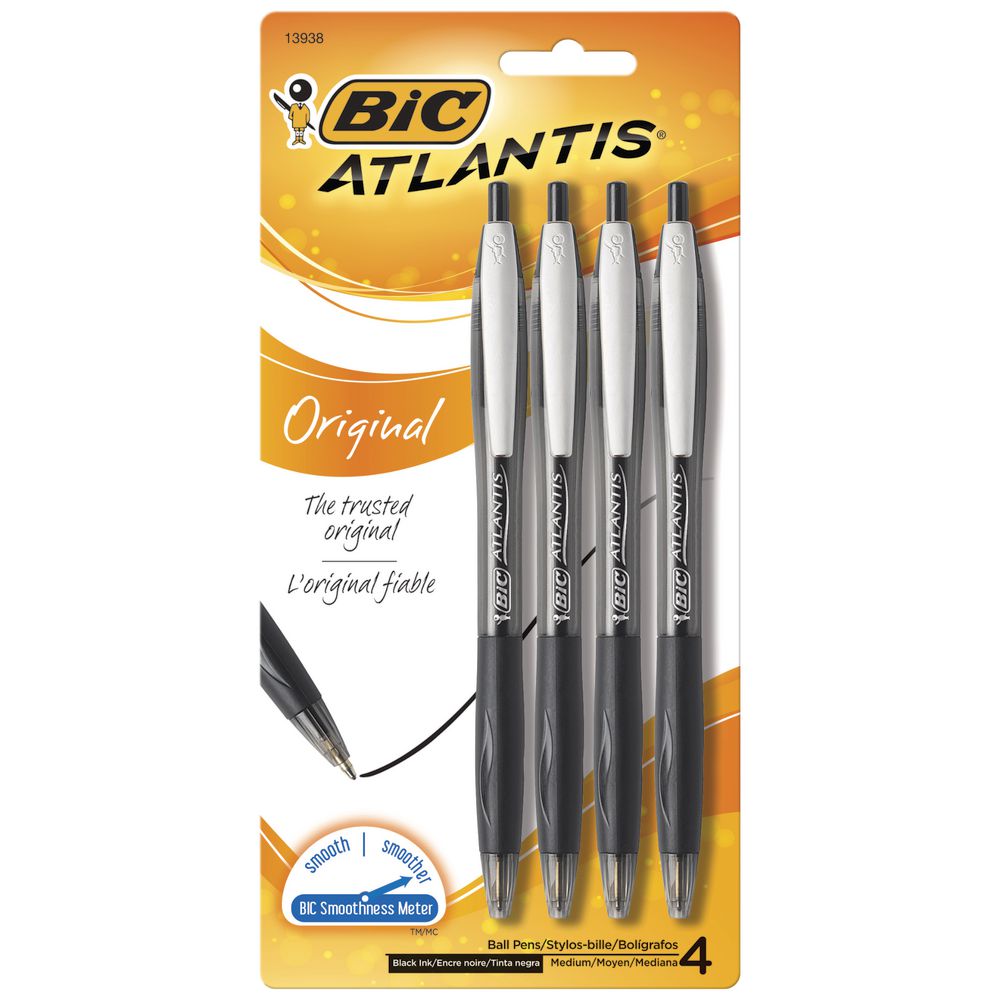 BIC Atlantis Glide Pen (Black, 4 Pack)